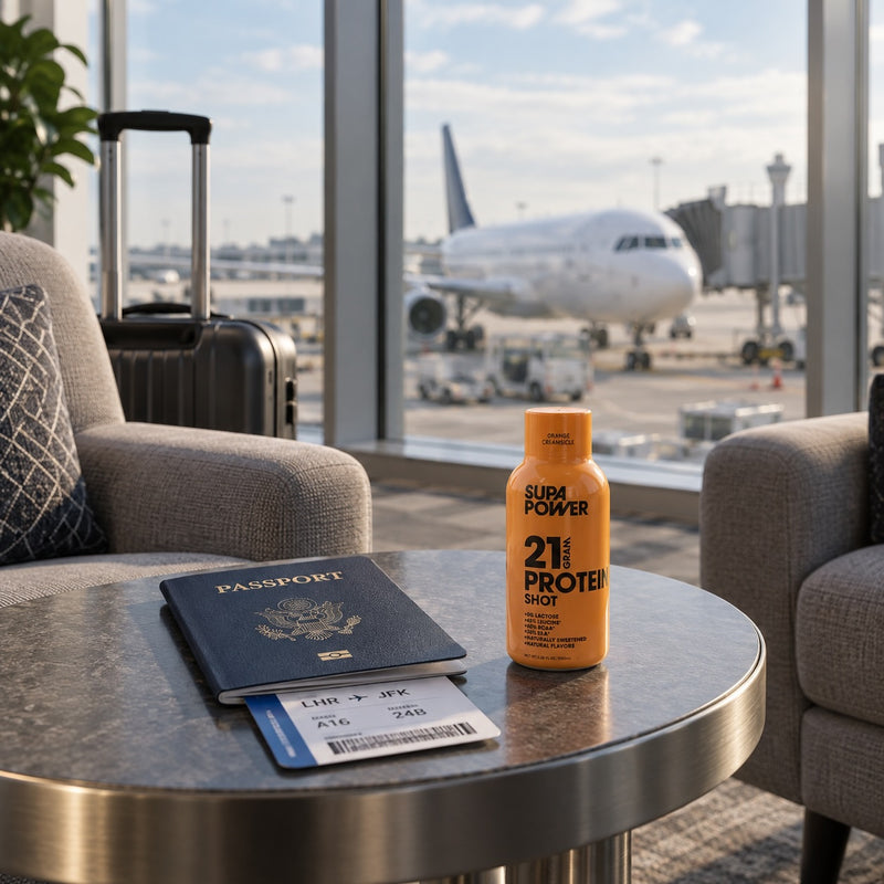 A SUPA POWER shot on an airport chair in between flights